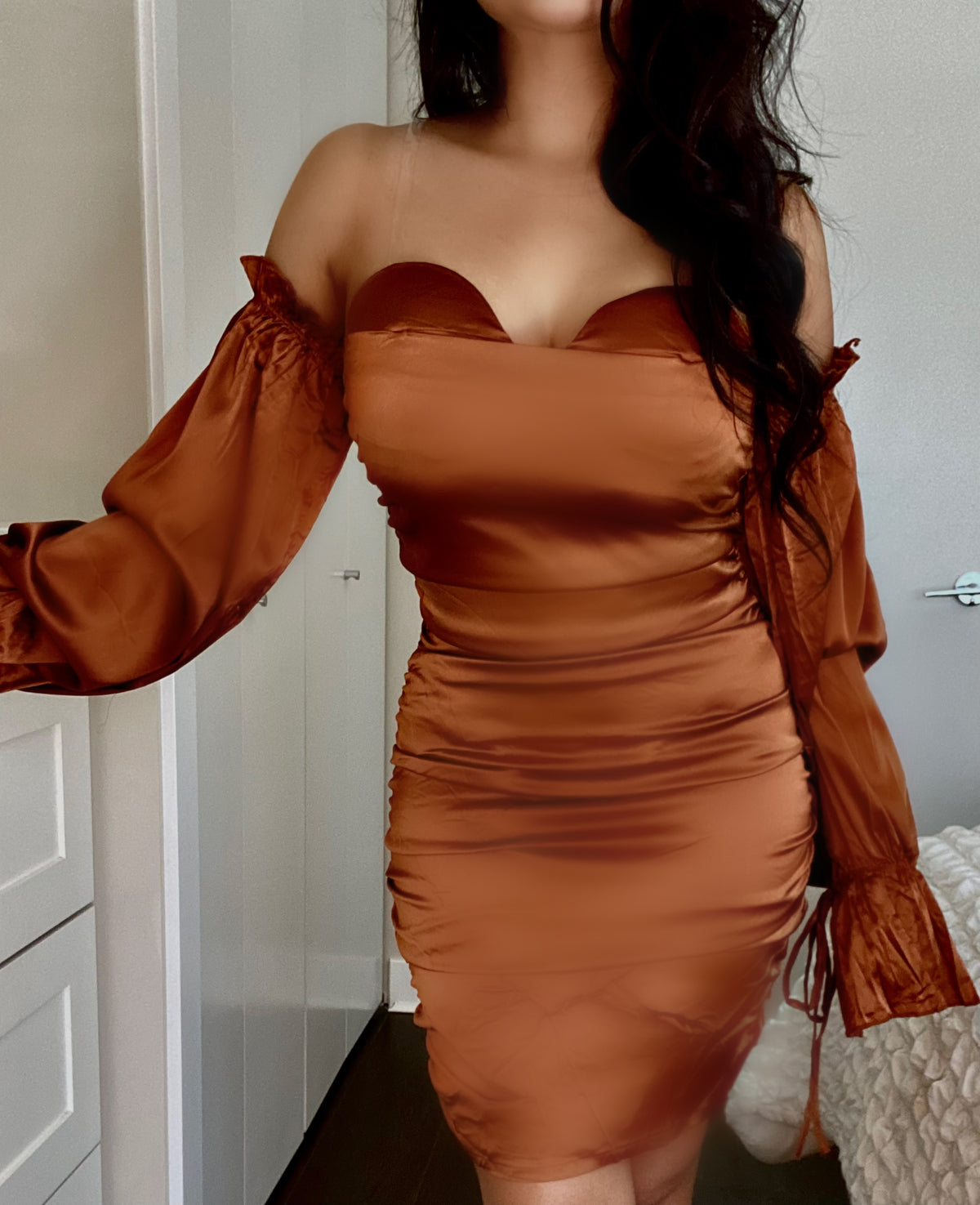 Stella Off Shoulder Satin Dress