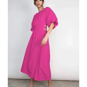 Pink Cora Linen Maxi Dress with cut outs