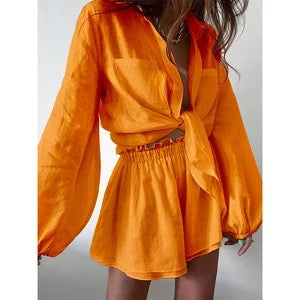 Sandy Linen Shorts Set- Orange