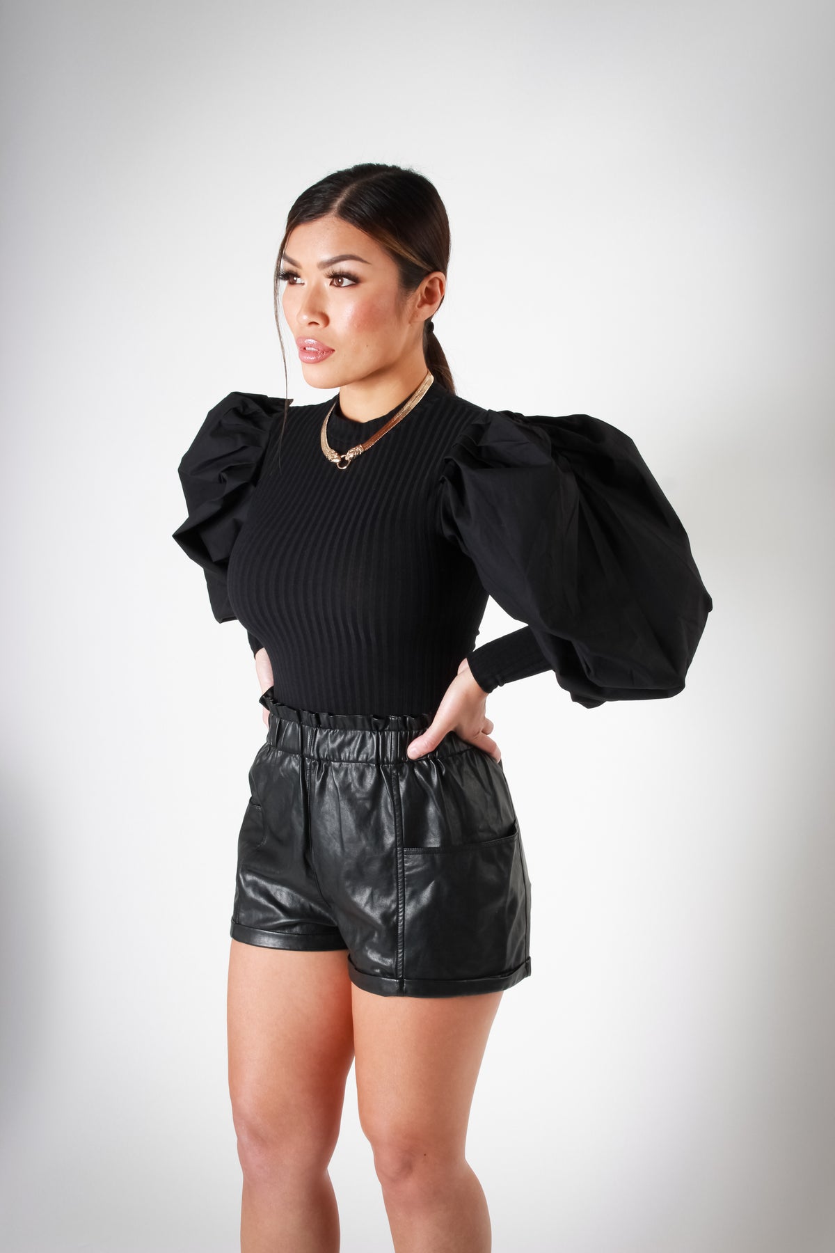 Black Kiki puff sleeve turtleneck